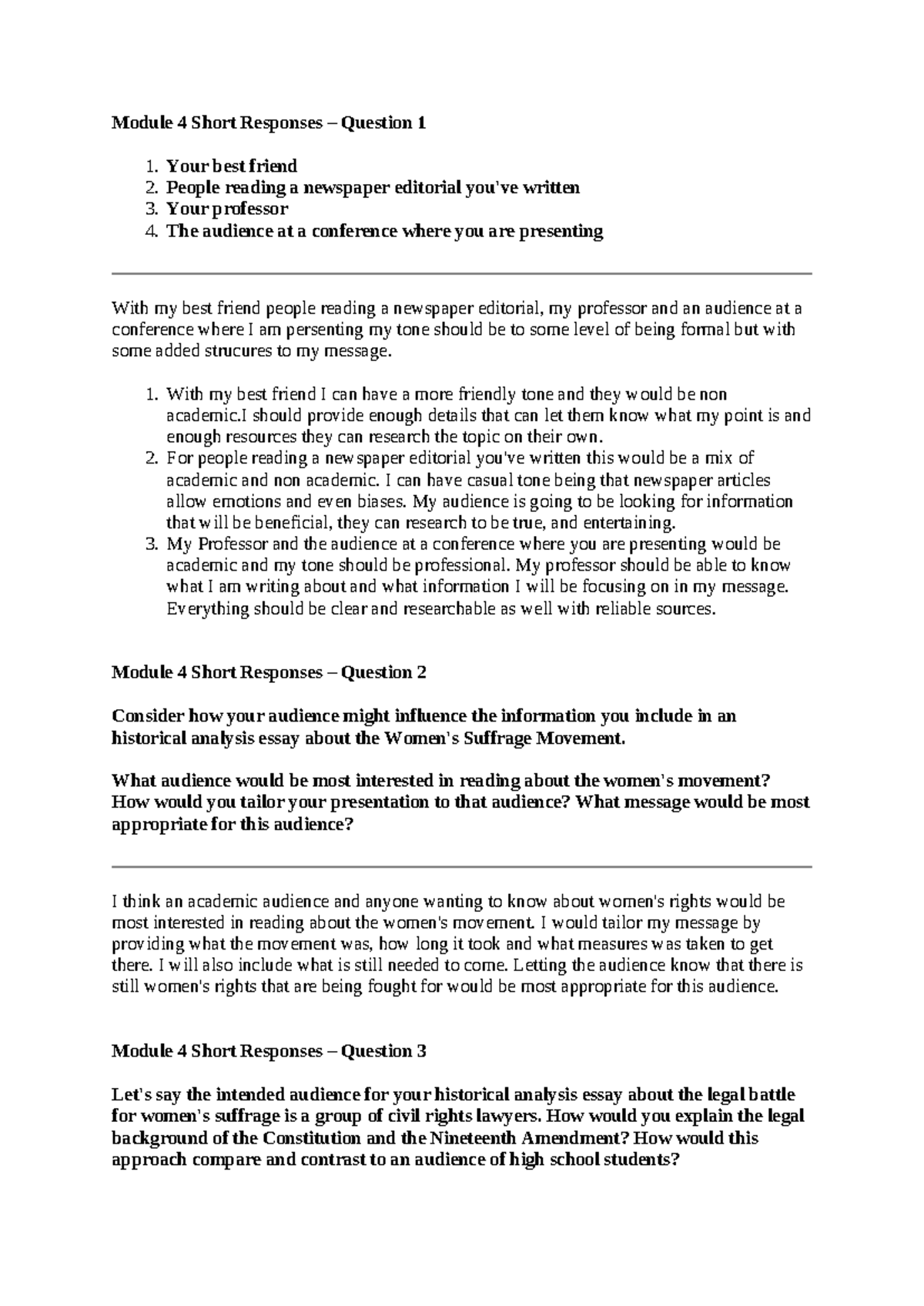 HIS 200 Applied History - Module 4 Short Responses – Question 1 1. Your ...