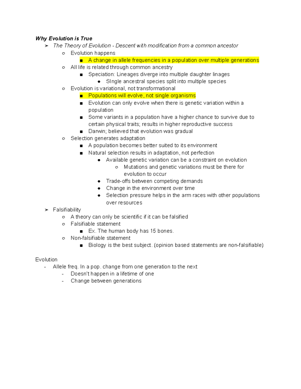 BIO 1001 Lecture 3 Notes - Why Evolution is True The Theory of ...
