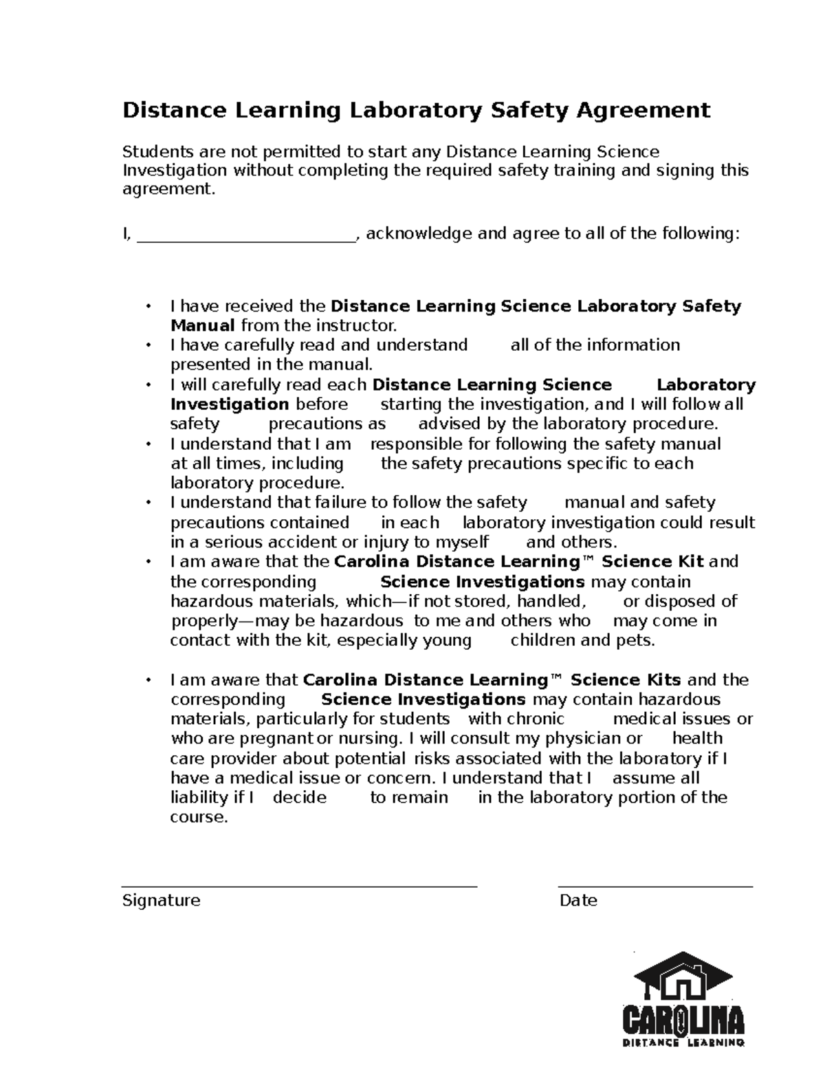 Lab Safety Agreement lab saftey Distance Learning Laboratory Safety