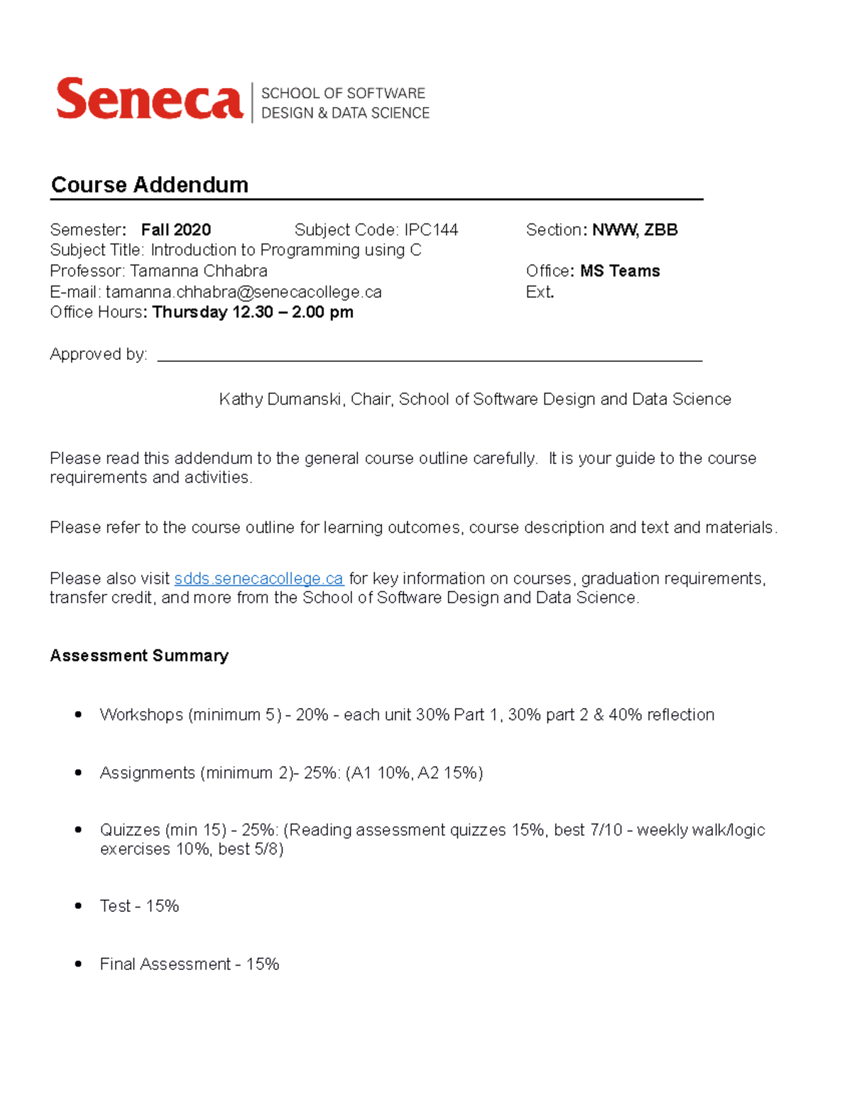 2207-IPC144-Addendum - Course Addendum Semester: Fall 2020 Subject Code ...