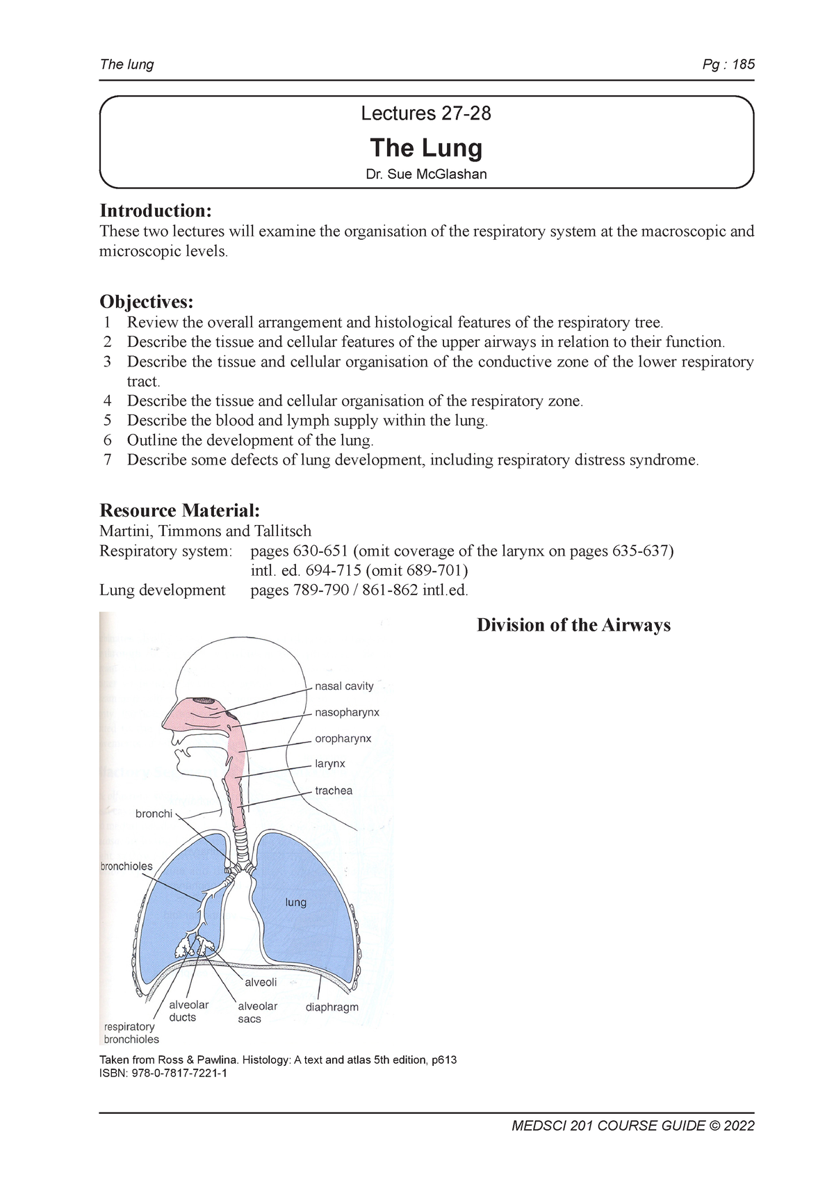 27-28 Resp 1-2 SM pg 185-192 - The lung Pg : 185 Lectures 27- The Lung ...