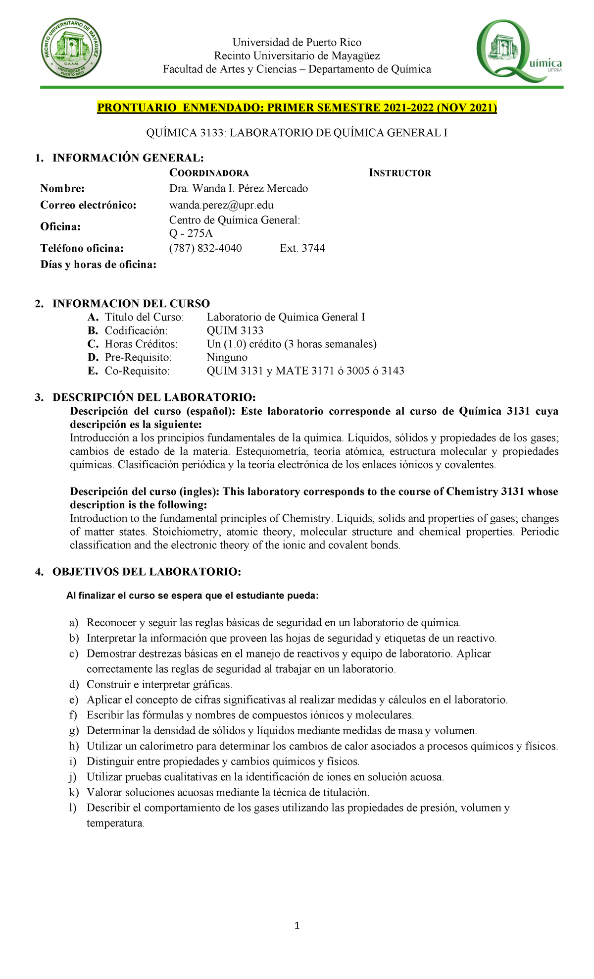 Prontuario Enmendado Q3133- WP-nov 2021 - Universidad De Puerto Rico ...