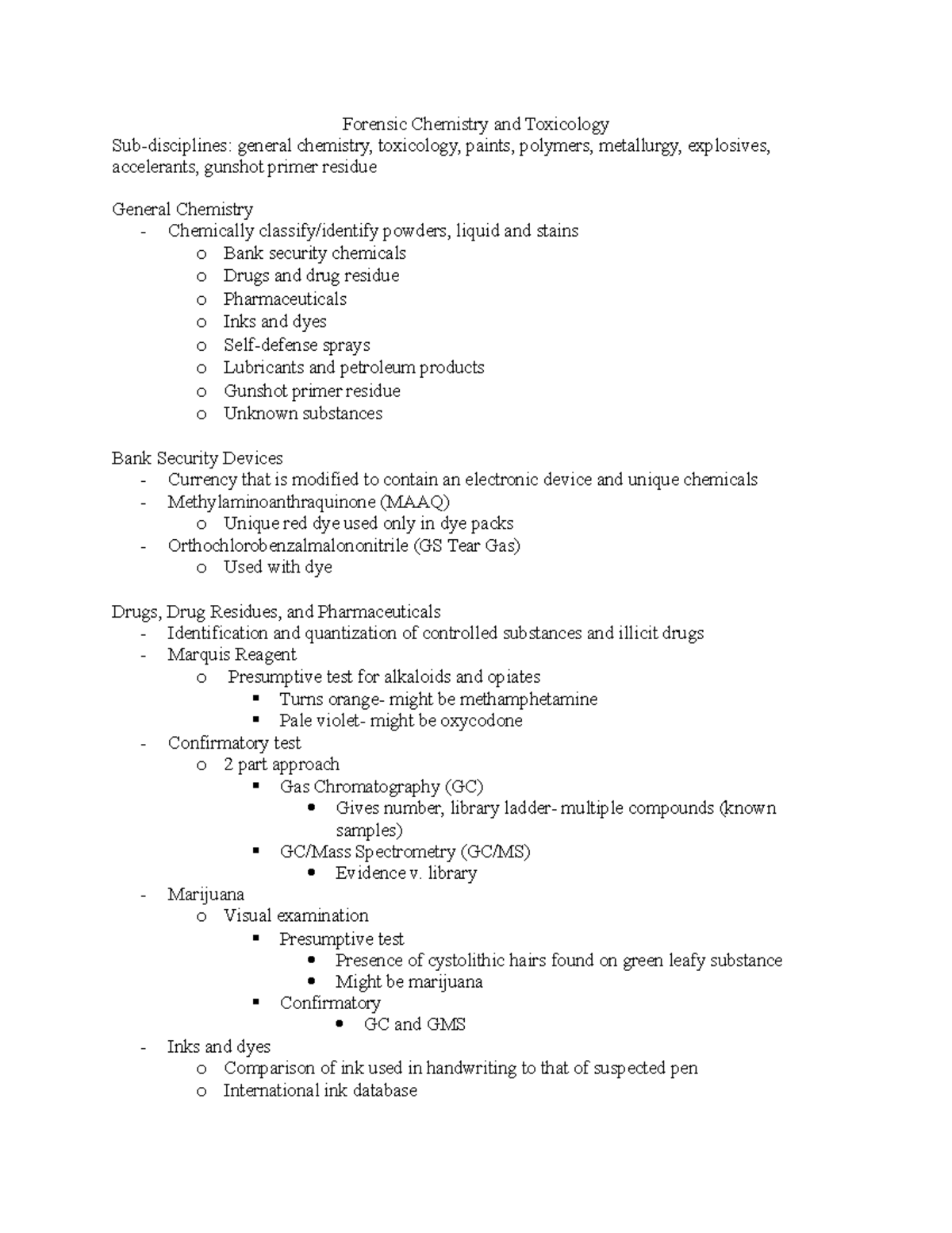 Forensic Chemistry and Toxicology Forensic Chemistry and Toxicology