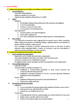 NUR1113 - Lecture notes - Week 3 - Intro to Law and Ethics in Nursing ...