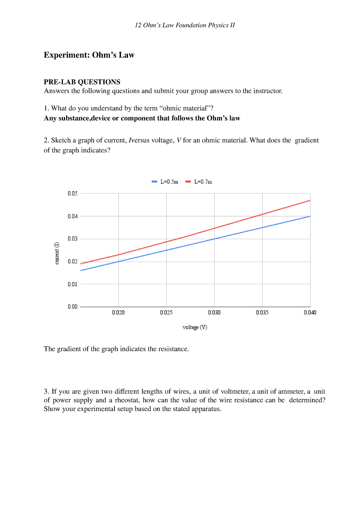 lab report ohm's law experiment matriculation