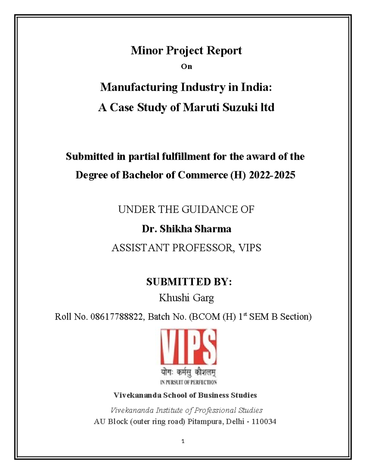 Khushi Garg - minor project - Minor Project Report On Manufacturing ...