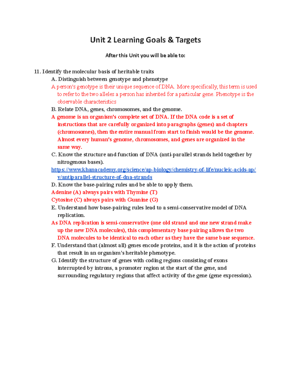 IB Exam 2 - Learning Goals - Unit 2 Learning Goals & Targets After this ...