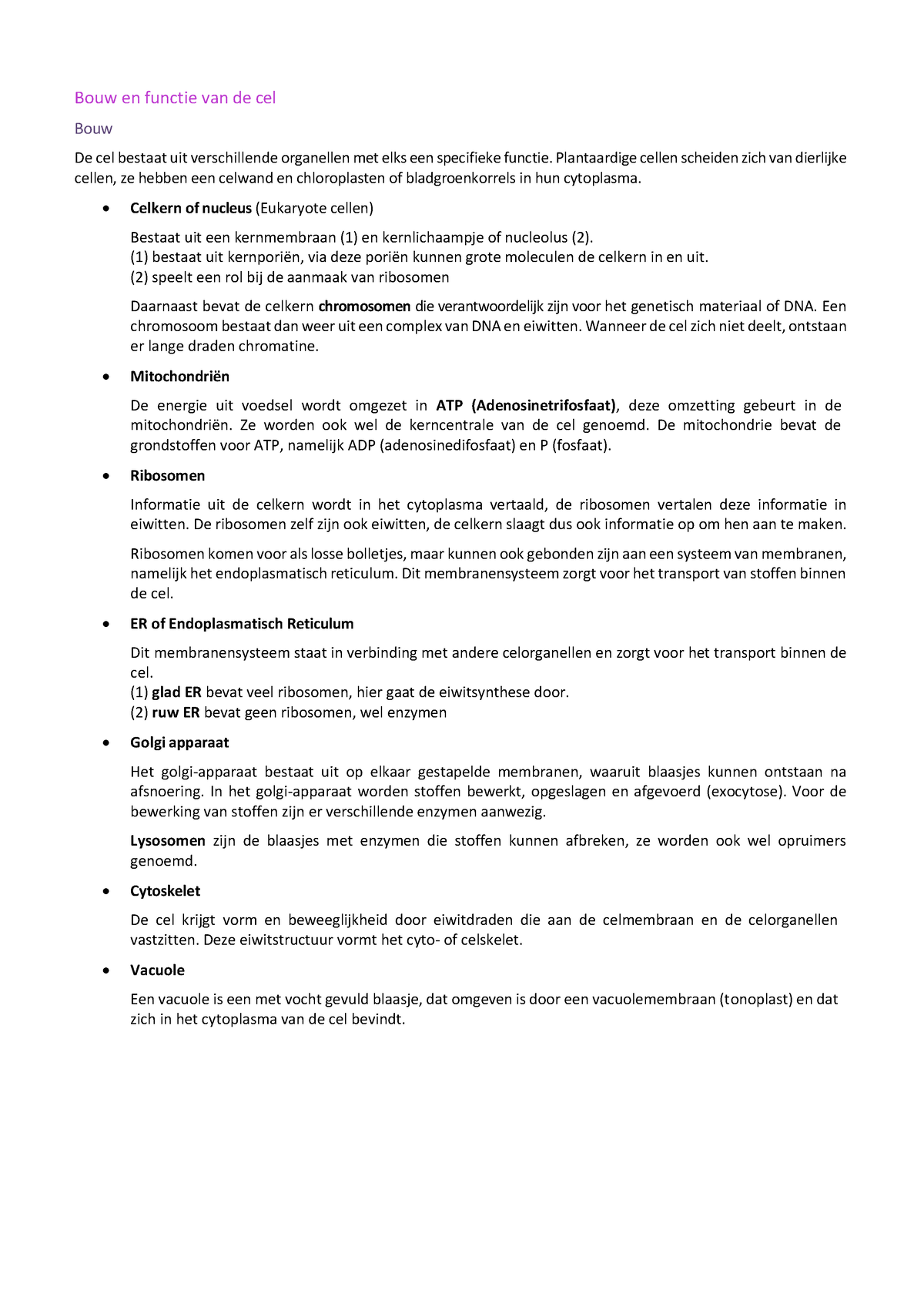 Pdf BMK Samenvatting - Bouw En Functie Van De Cel Bouw De Cel Bestaat ...