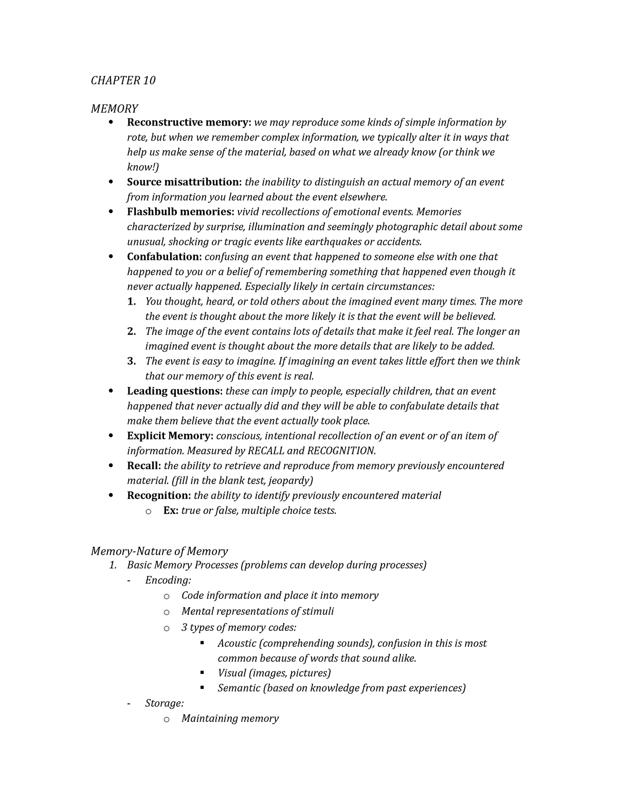 Chapter 10inreview summary - CHAPTER 10 MEMORY Reconstructive memory ...