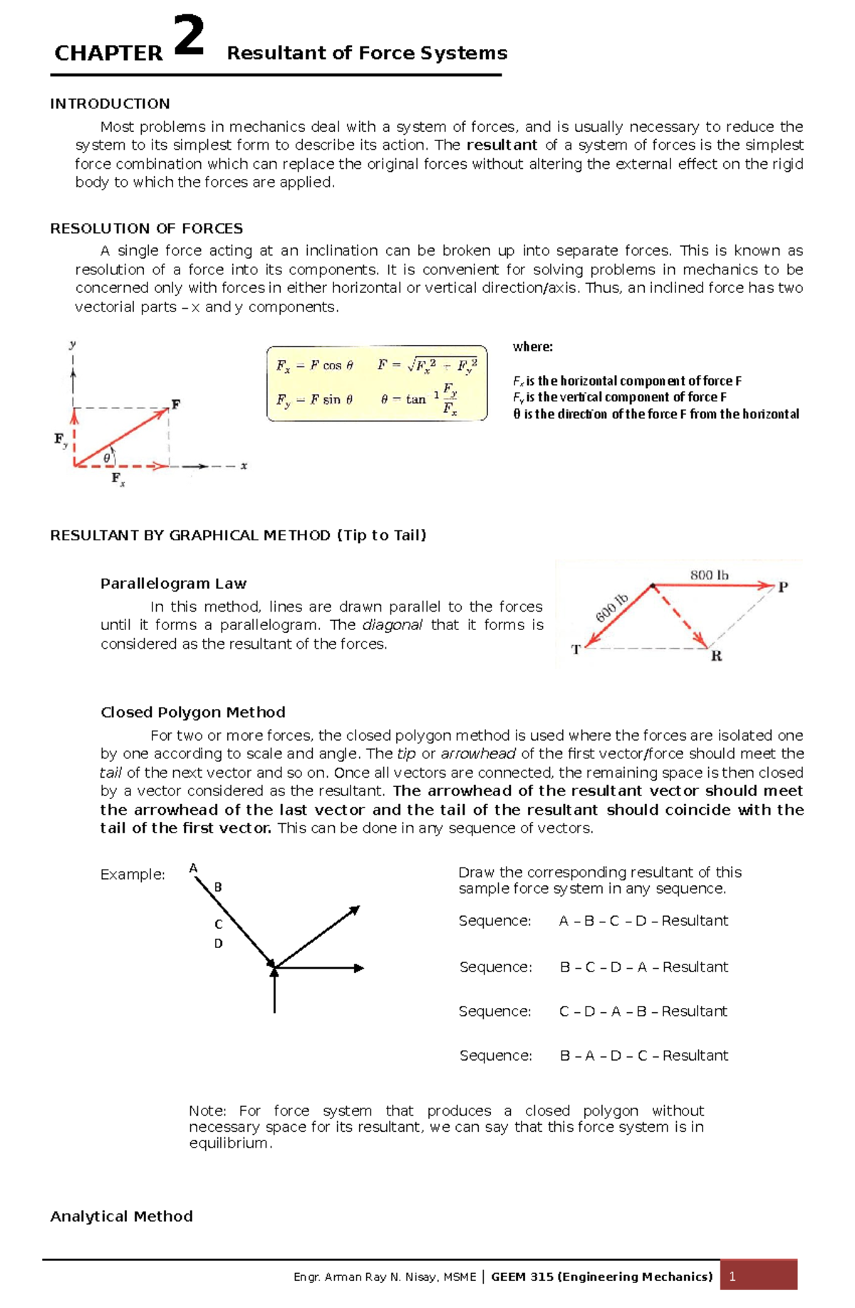 Eng'g Mechanics 2 - Introduction Most Problems In Mechanics Deal With A 