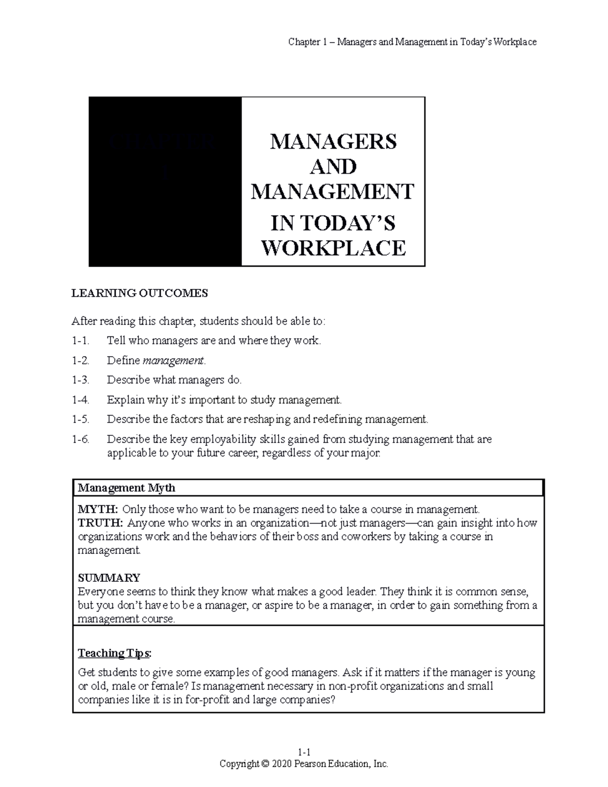 Robbins Chapter 1 - CHAPTER 1 MANAGERS AND MANAGEMENT IN TODAY’S ...