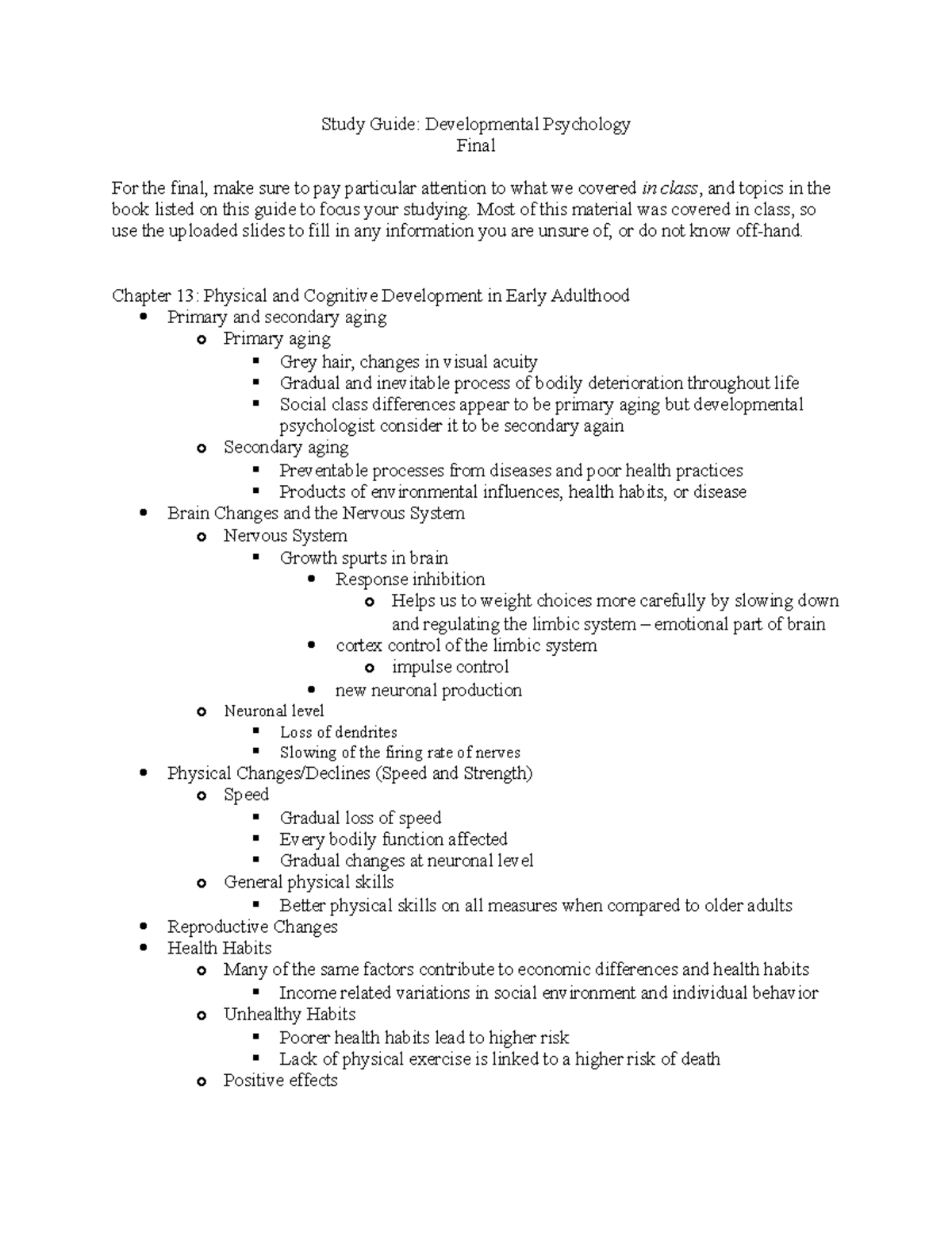 Development Study Guide Final - Study Guide: Developmental Psychology ...