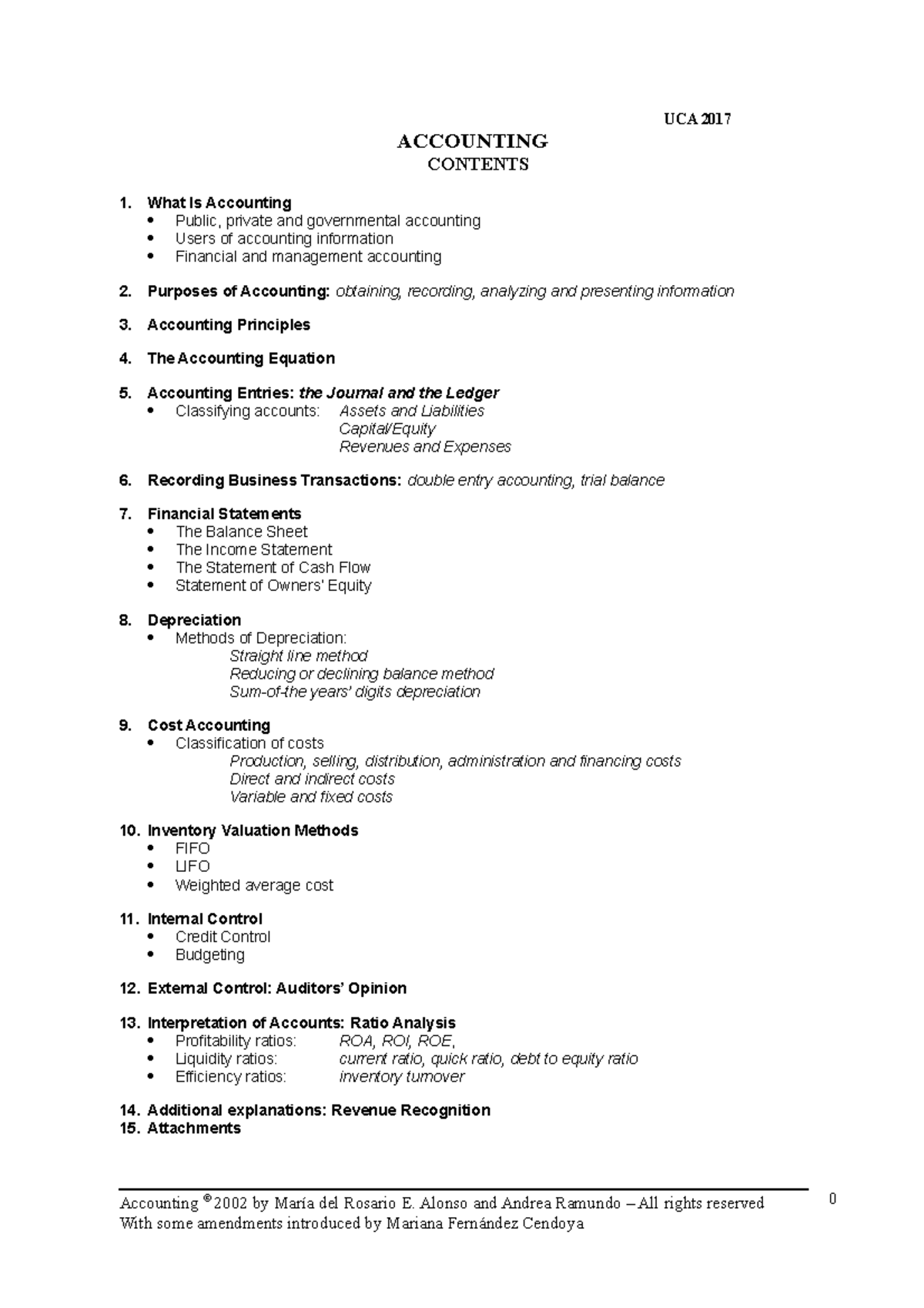 2017 Accounting Notes - Translation - UCA 2017 ACCOUNTING CONTENTS 1 ...