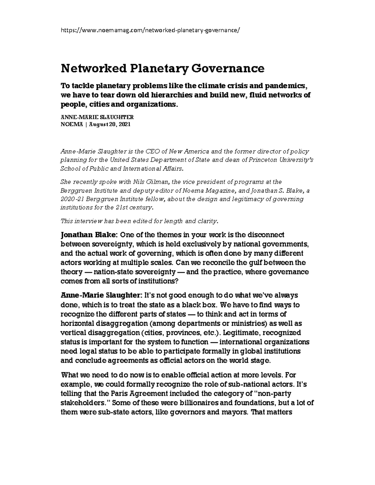 2021-Slaughter-Networked Planetary Governance - noemamag/networked ...