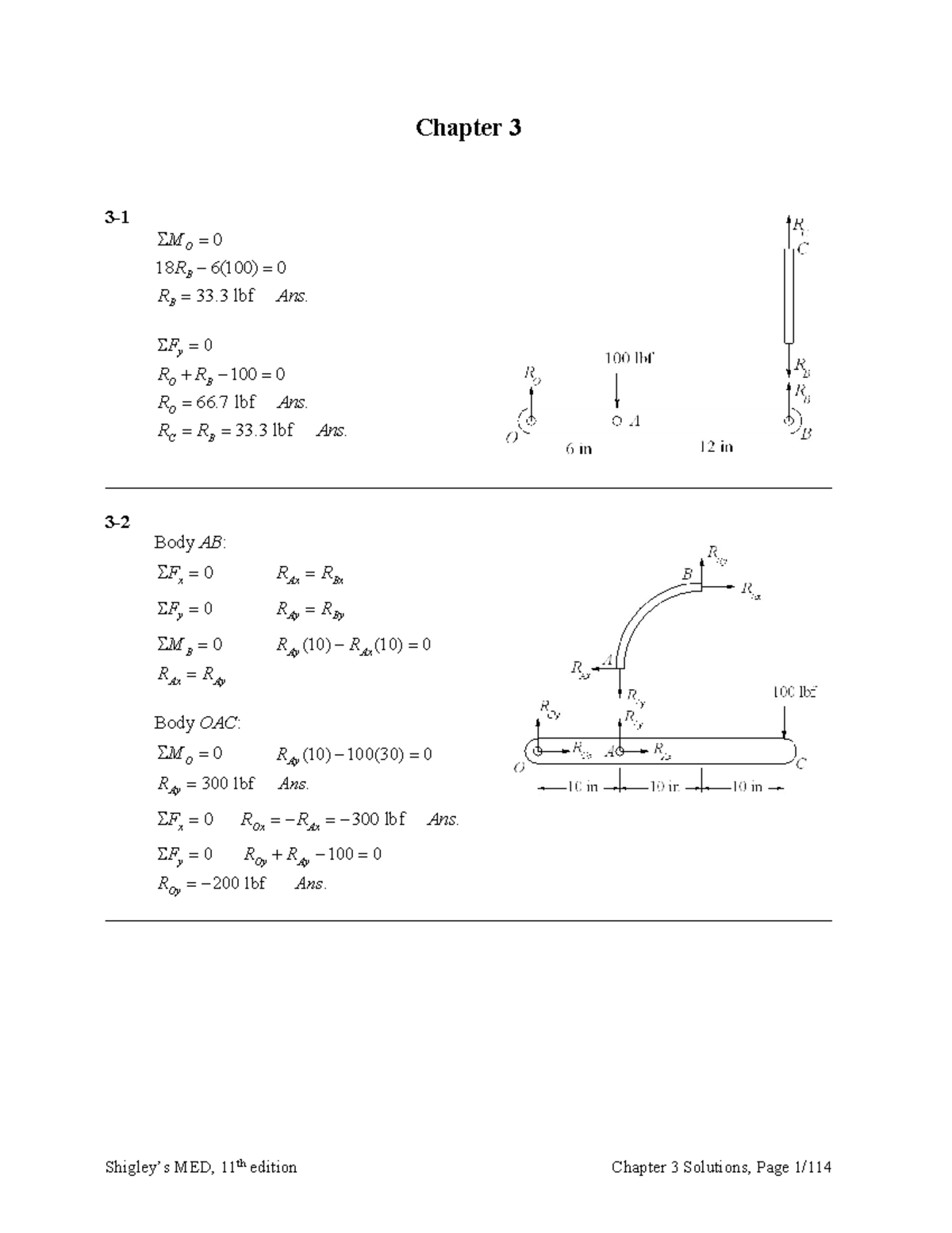 CH3 - Mechanical Engineering Design Solution Ch3 - Chapter 3 3- MO 0 18 ...