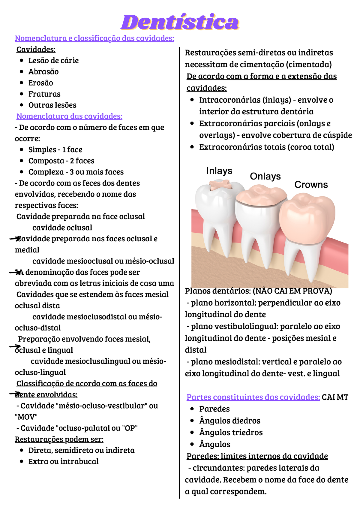 Dentística - Dentistica - Lesão de cárie Abrasão Erosão Fraturas Outras ...