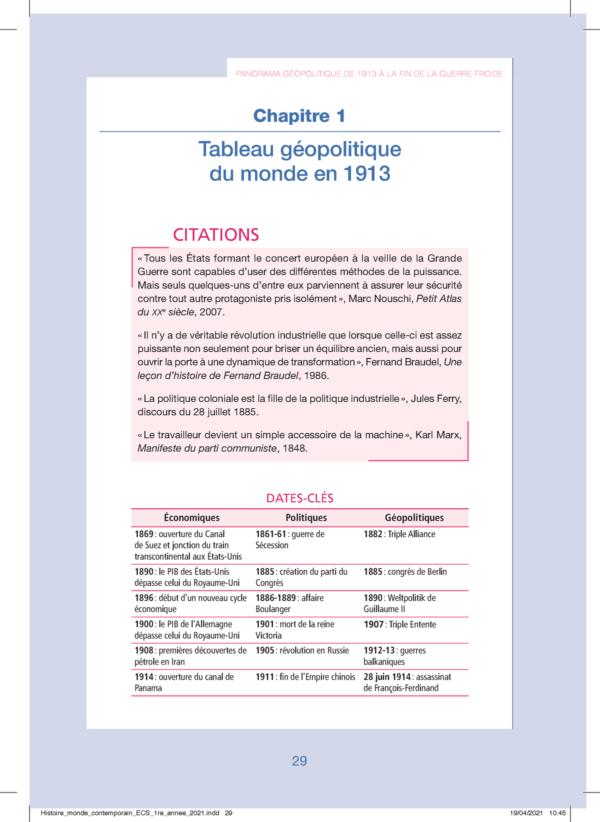 Tableau G Ã©opolitique 1913 Fiche - 29 Chapitre 1 Tableau Géopolitique ...