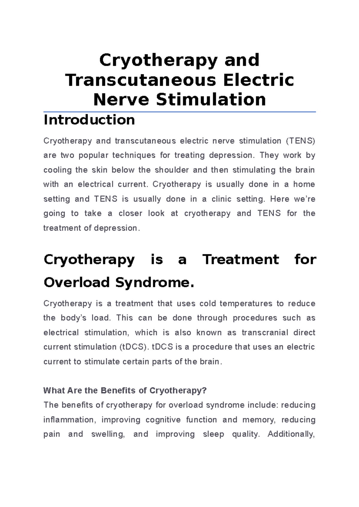 Cryotherapy And Transcutaneous Electric Nerve Stimulation - Cryotherapy ...