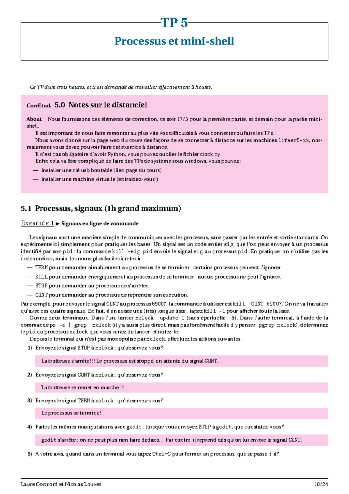 TP 5. Processus et mini-shell - TP 5 Processus et mini-shell Ce TP dure ...