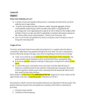 COMM 315 - TEST 1 Notes - CHAPTER 1 – INTRODUCTION TO LAW What is Law ...