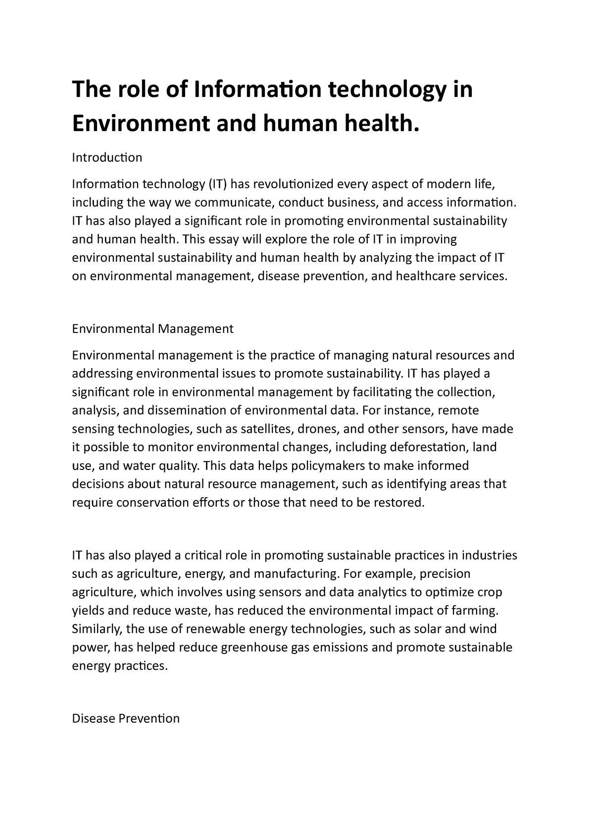 role of information technology in environment and human health essay