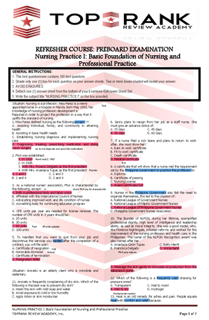 NP3 - Test - NURSING PRACTICE III: Care Of Clients With Physiologic And ...