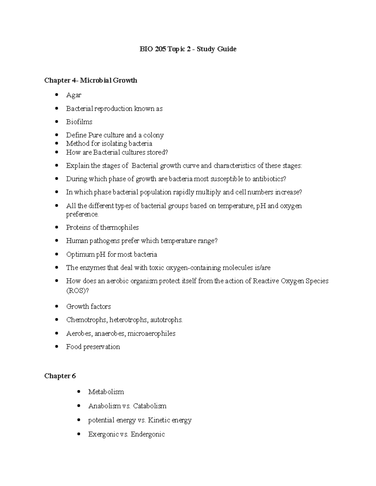 BIO 205 Topic 2 - Study Guide - BIO-205 - GCU - Studocu