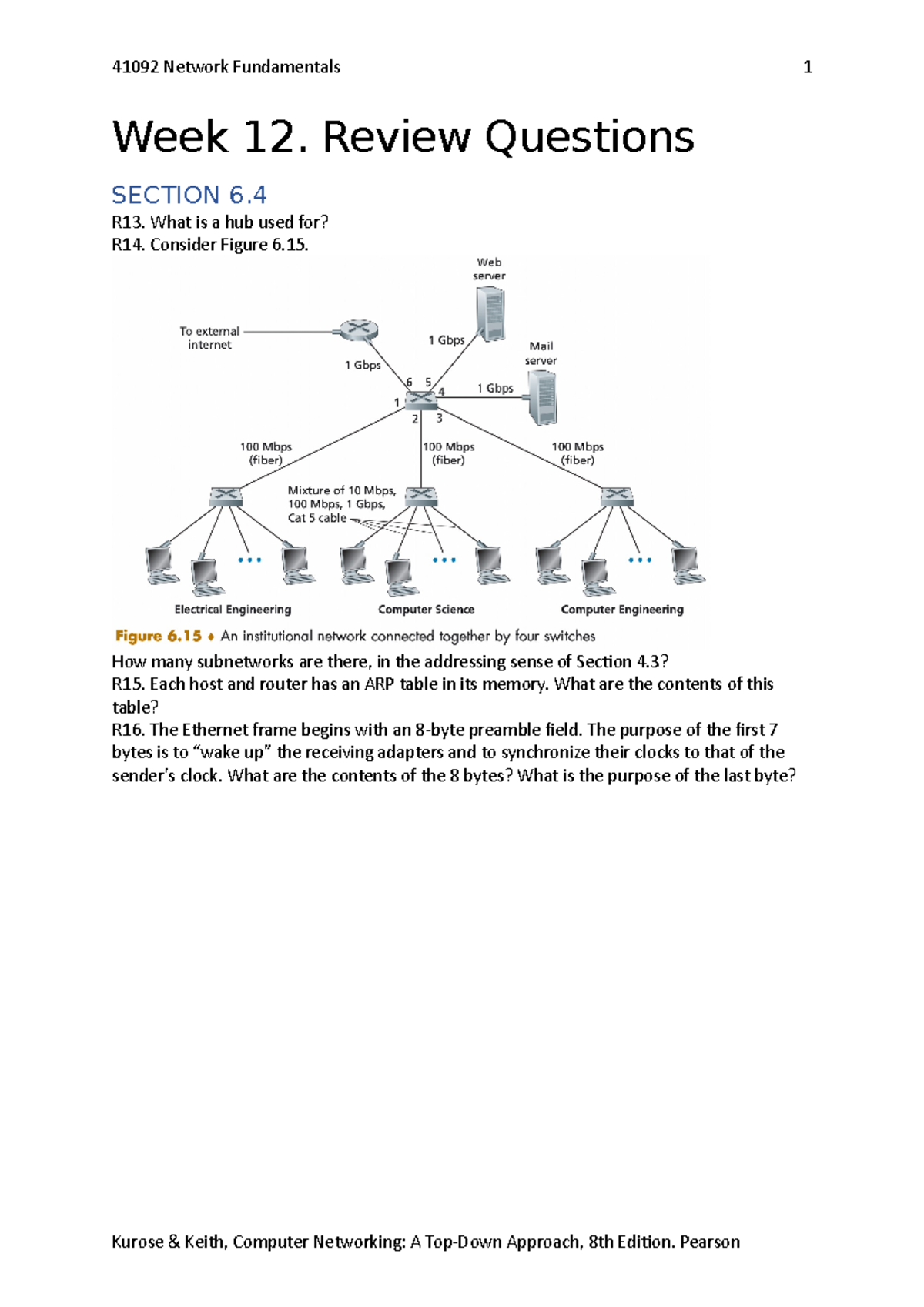 Week12Review Question 41092 Network Fundamentals Week 12. Review Questions SECTION 6. R13