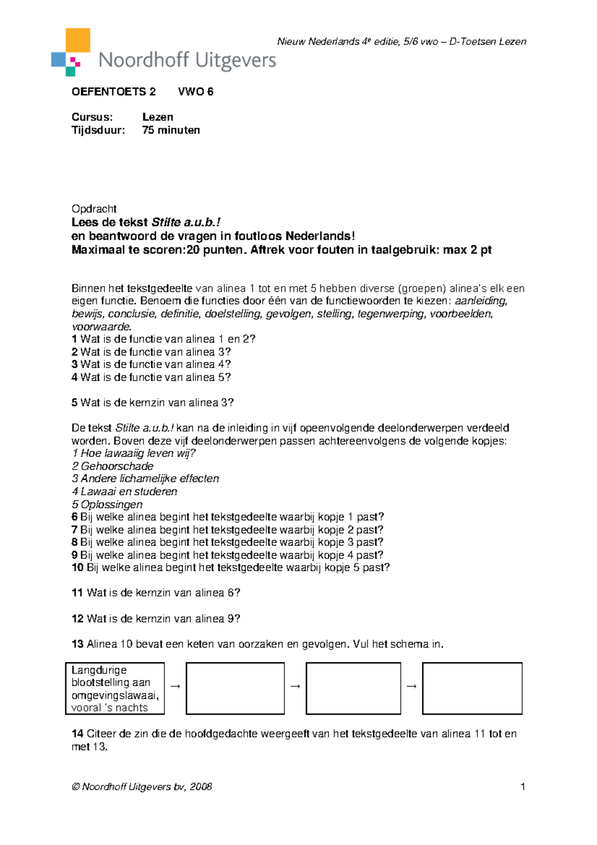 Oefen SE 2 VWO 6 Oefentoets OEFENTOETS 2 VWO 6 Cursus Lezen