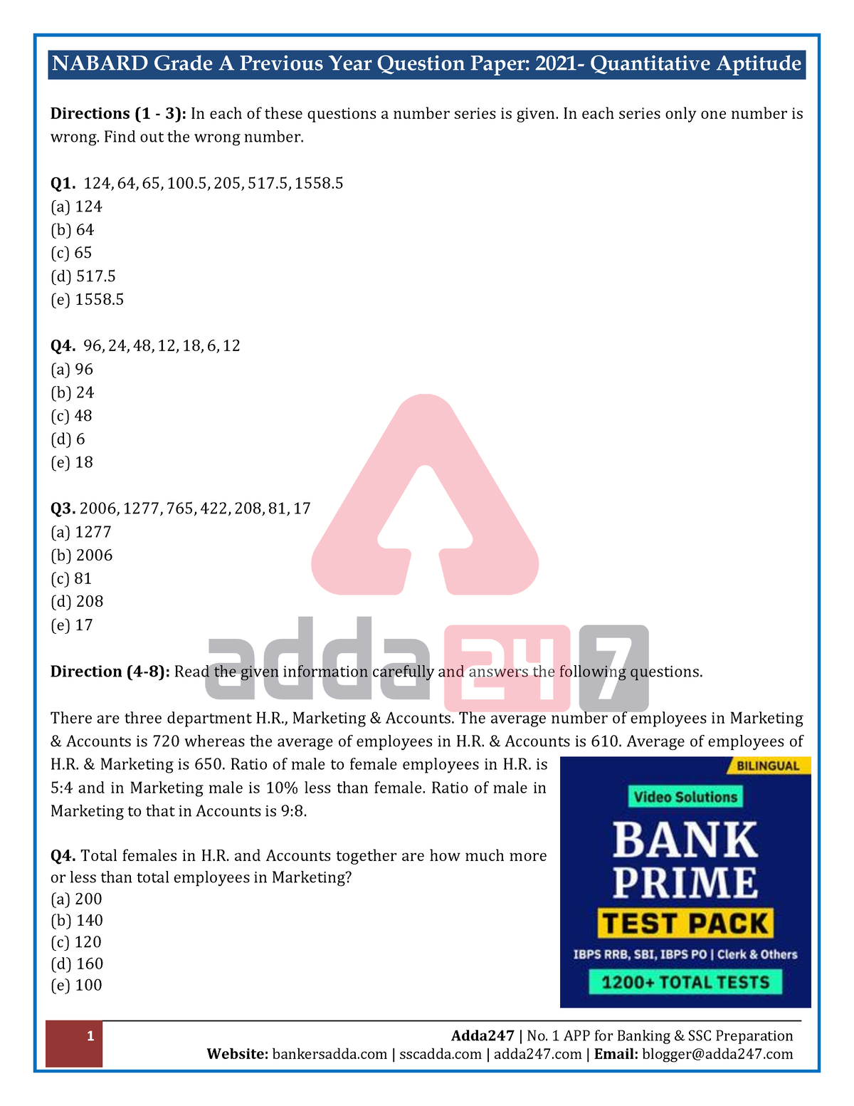 Formatted Nabard Grade A Previous Year Question Paper 2021 Quantitative ...