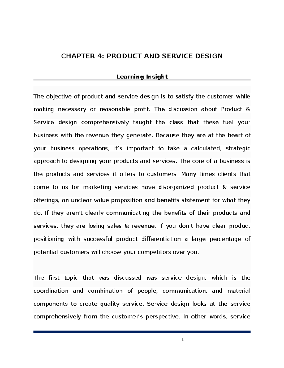 Product & Service Design CHAPTER 4 PRODUCT AND SERVICE DESIGN