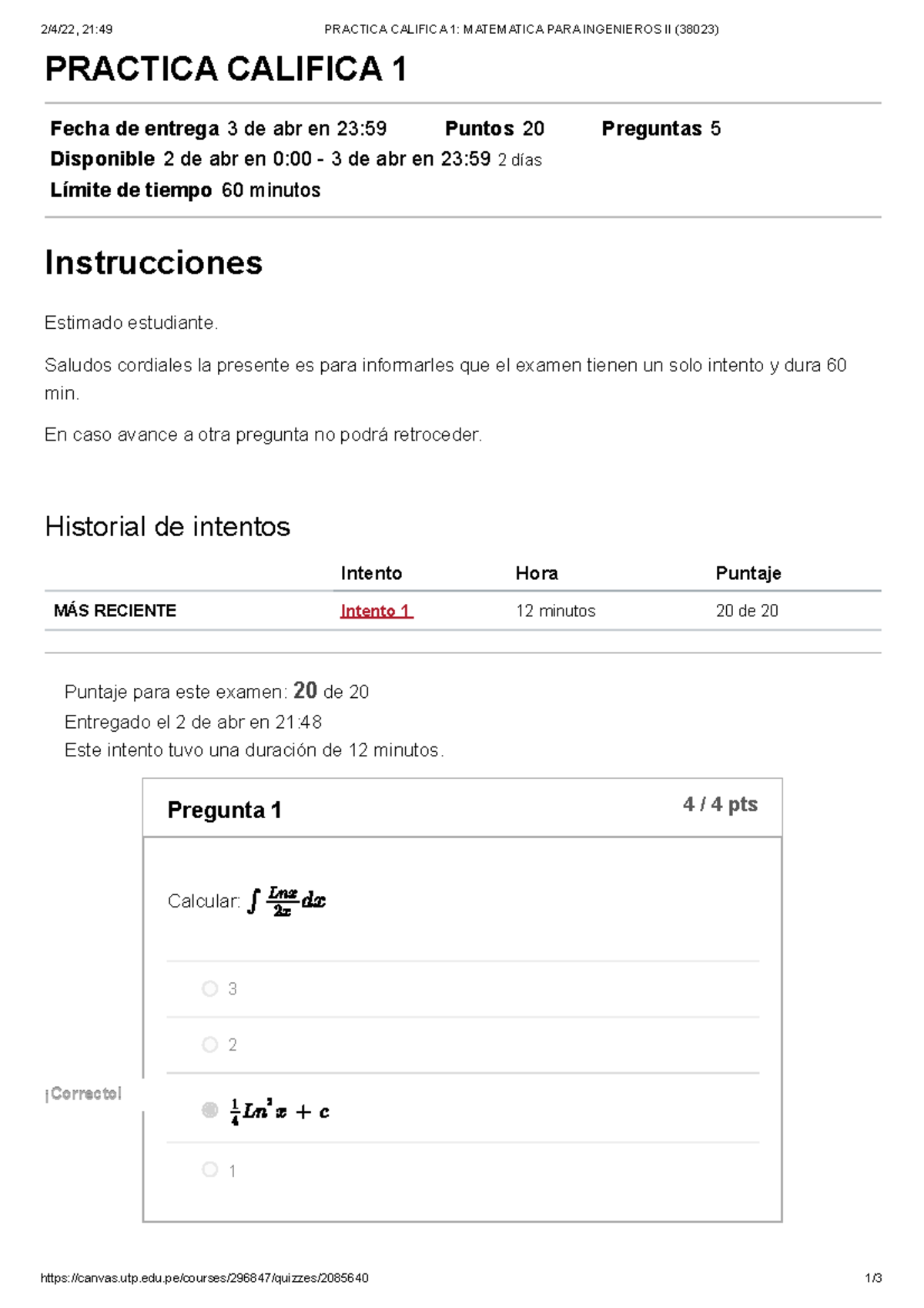 Practica Califica 1 Matematica PARA Ingenieros II (38023) Jcbe - 2/4/22 ...