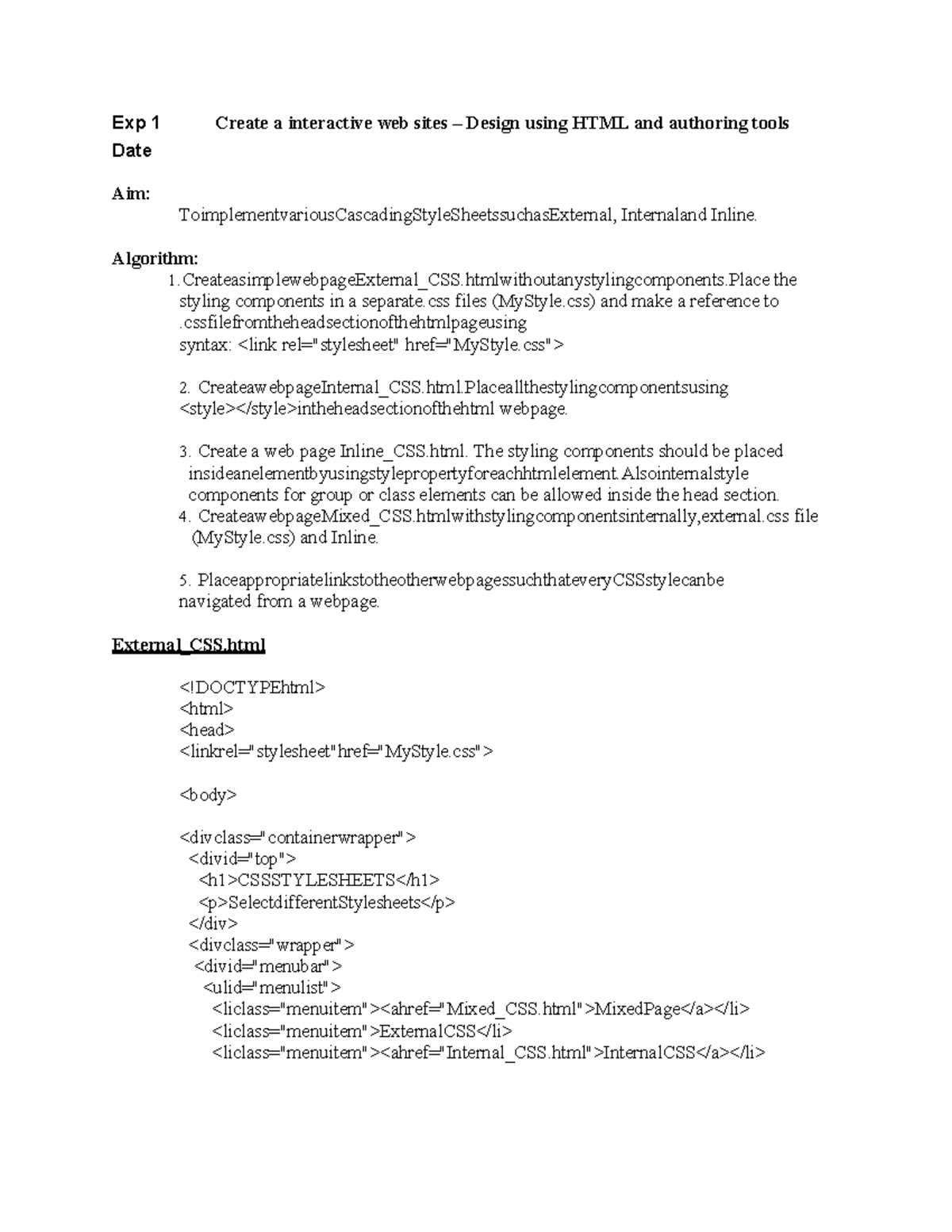 Web-essential lab manual (1) - Exp 1 Create a interactive web sites ...