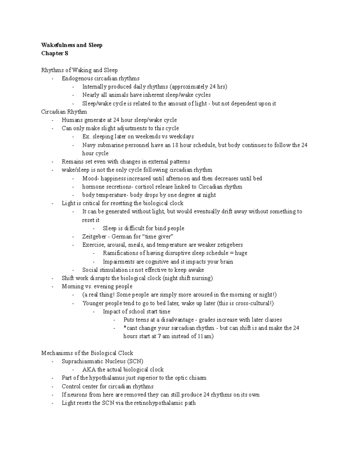 CH. 8 - Sleep And Wake Notes - Wakefulness And Sleep Chapter 8 Rhythms ...