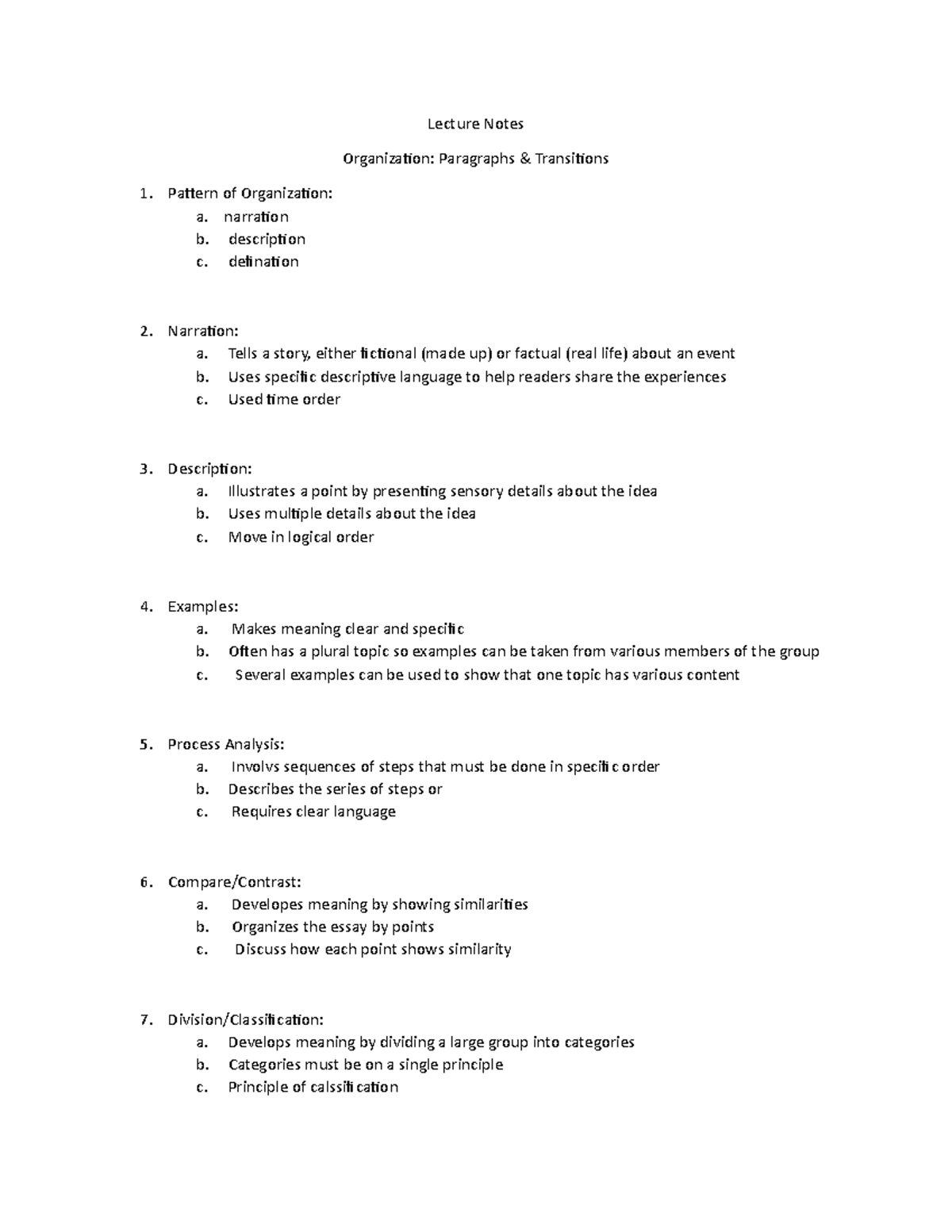 Lecture Notes Organizing Paragraphs - Lecture Notes Organizaion ...