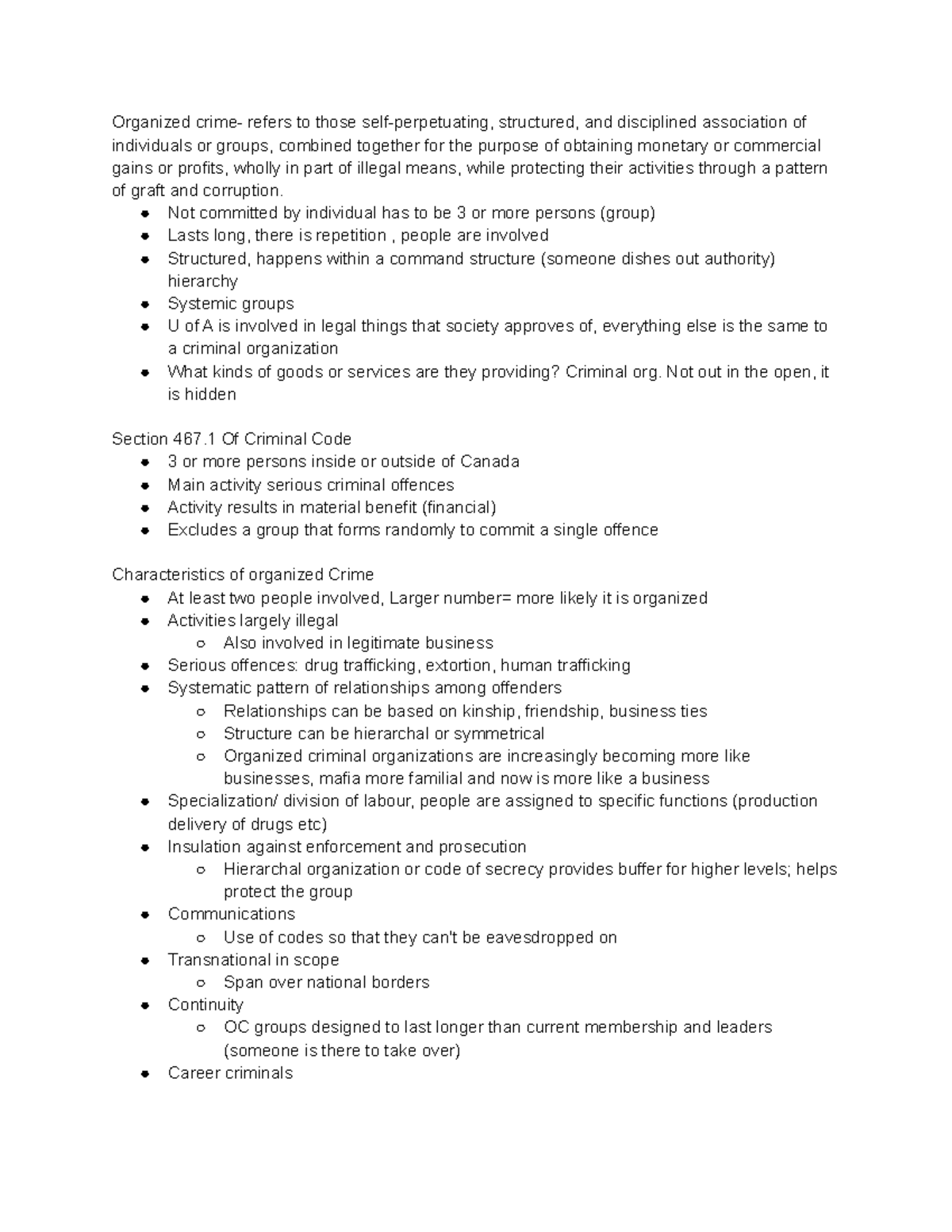 Organized Crime (Criminology) Lecture notes - Organized crime- refers ...