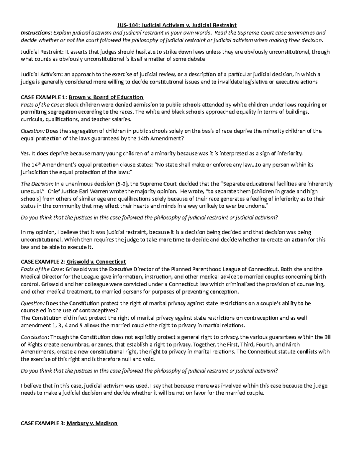 JUS-104 - Judical Activism v. Judicial Restraint Final - Judicial Activism v. Judicial Restraint - Studocu jus-104-judical-activism-v-judicial-restraint-final-judicial-activism-v-judicial-restraint-studocu