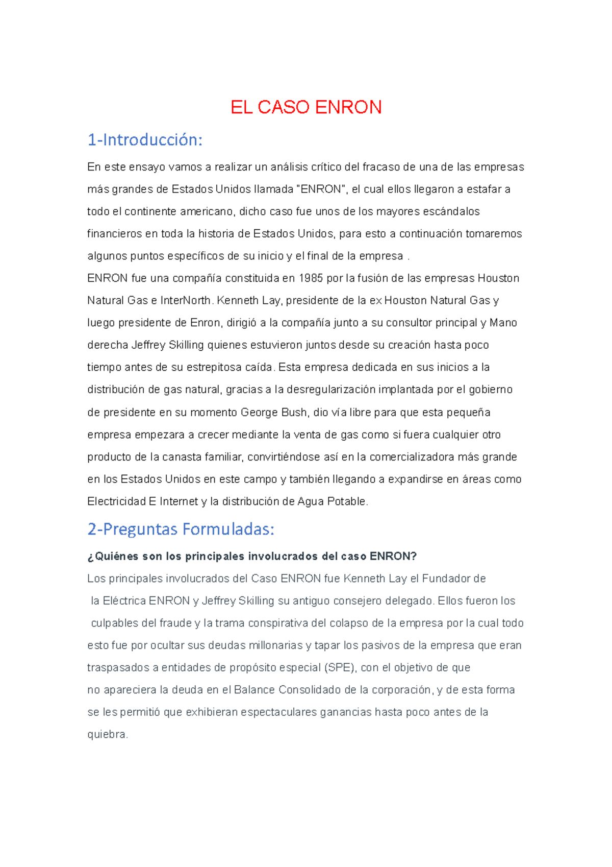Practica Calificada Contabilidad 1 EL CASO ENRON 1 Introducci n En 