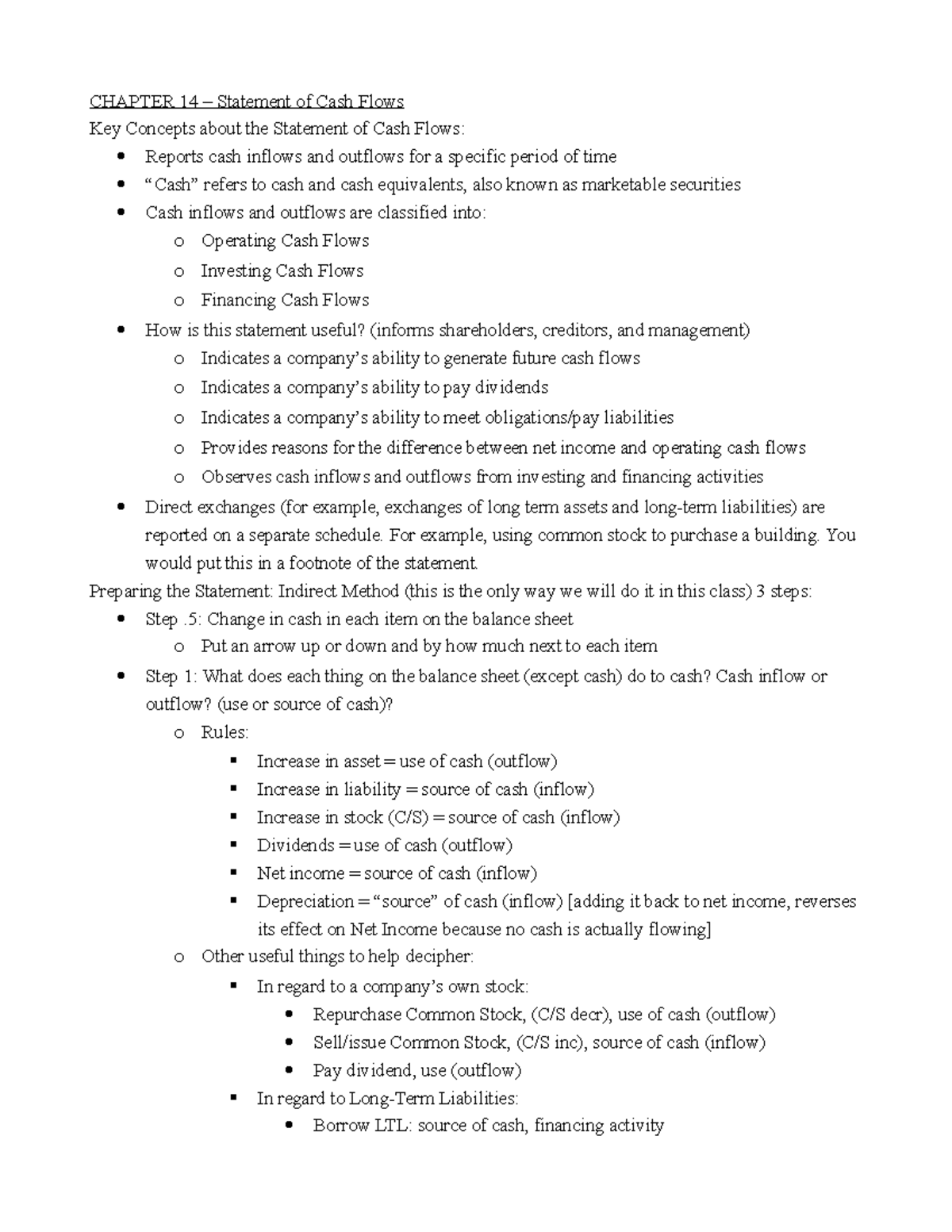 Managerial Accounting Test 1 Study Guide - CHAPTER 14 – Statement Of ...