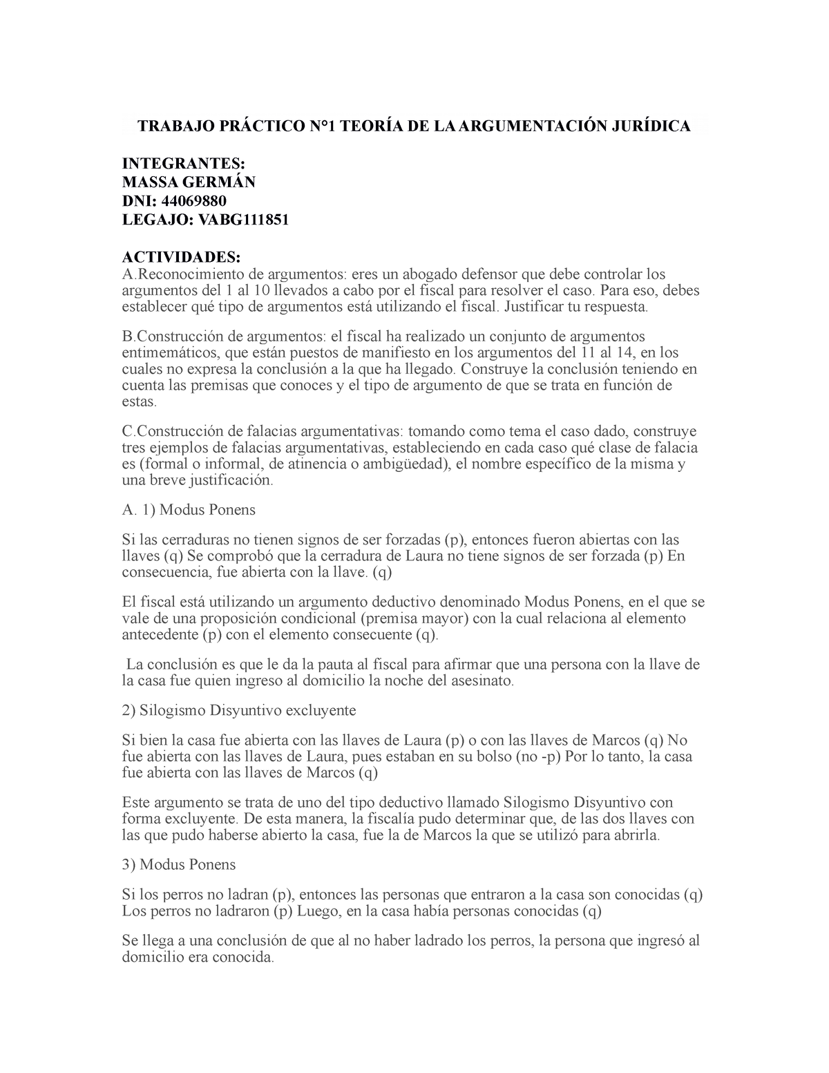 Trabajo Práctico N°1 I Teoría De La Argumentación Jurídica Trabajo PrÁctico N°1 TeorÍa De La 3368