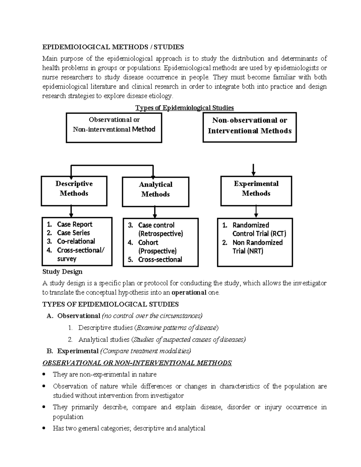 Epidemioiogical Methods Unit 6 - EPIDEMIOIOGICAL METHODS / STUDIES Main ...