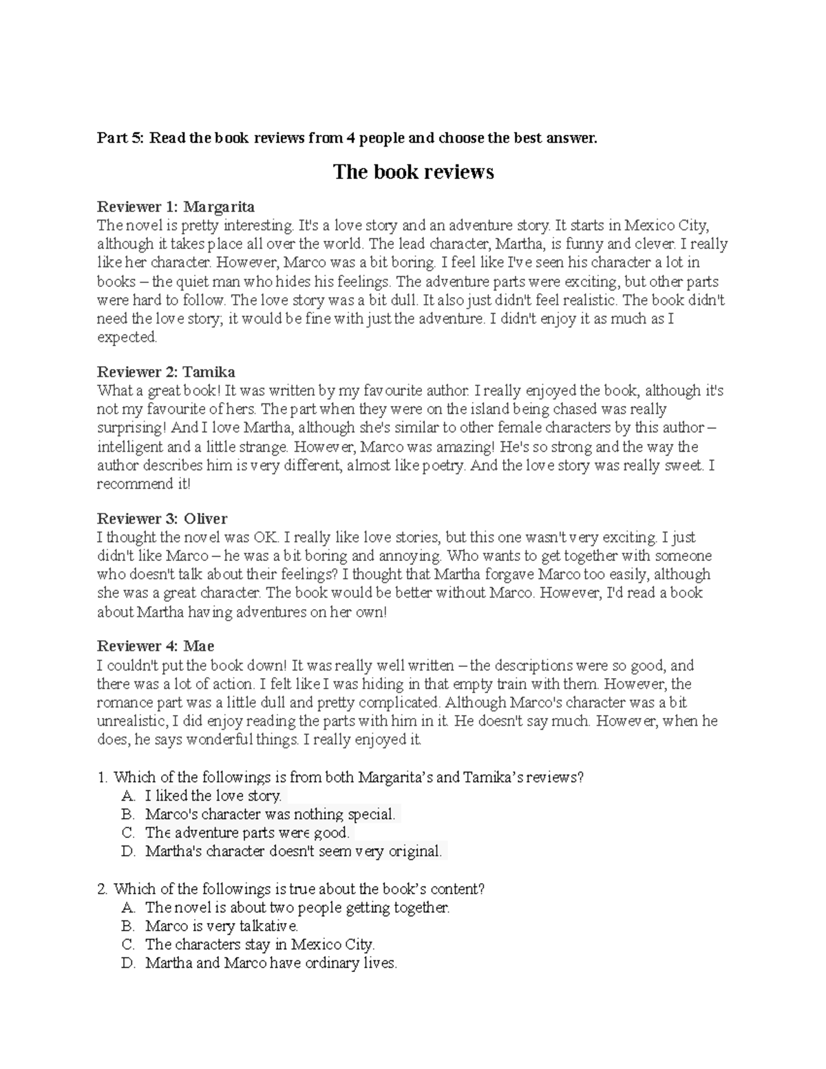 Reading part 5 Test 3 - fhádfasdfadsfsafsdgdafsgaaaaaa - Part 5: Read ...