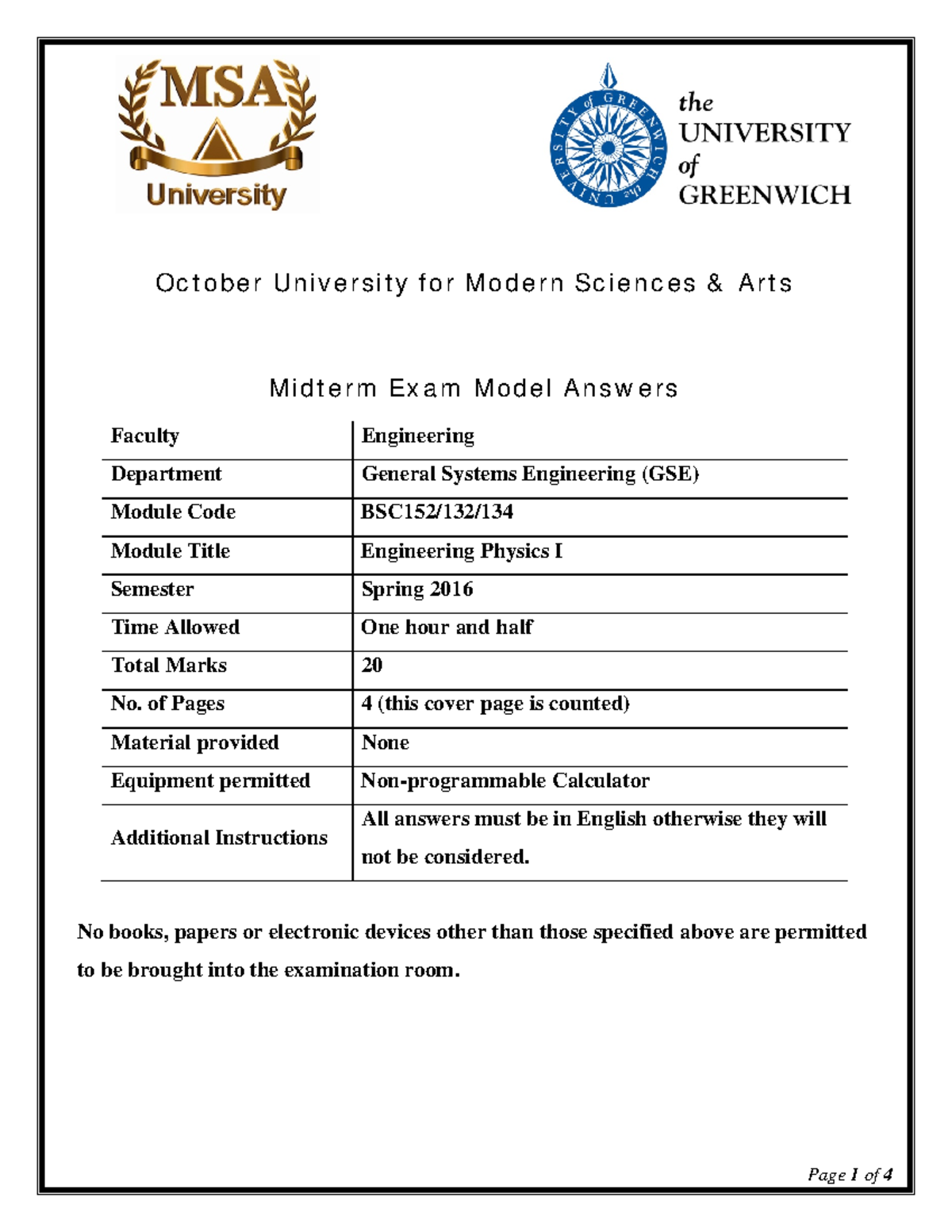 Midterm exam - Spring 2016 - ####### Oc t obe r U nive rsit y for M ode ...