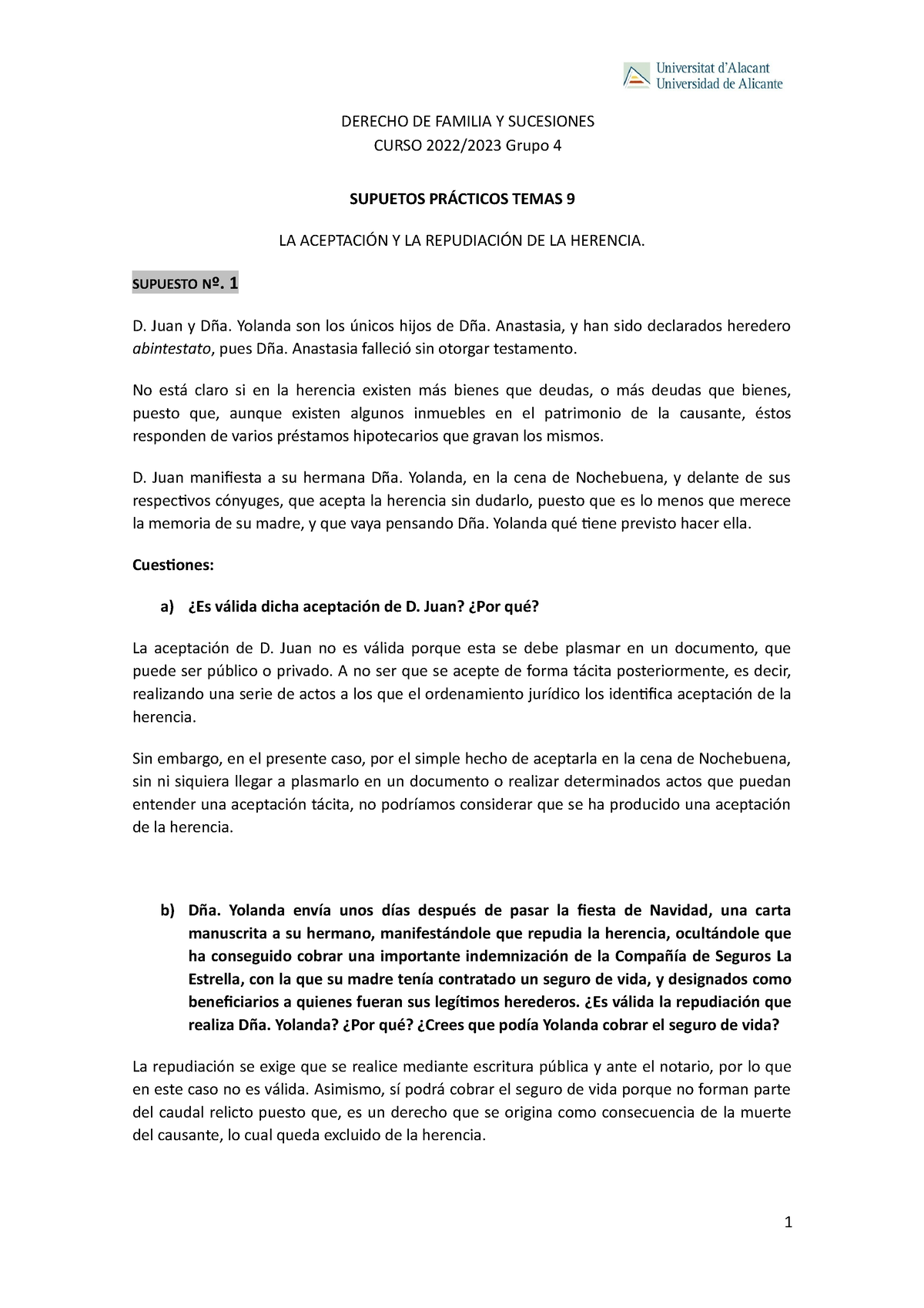 Casos Practicos Tema 9 Grupo 4 Derecho De Familia Y Sucesiones Curso 20222023 Grupo 4 8940