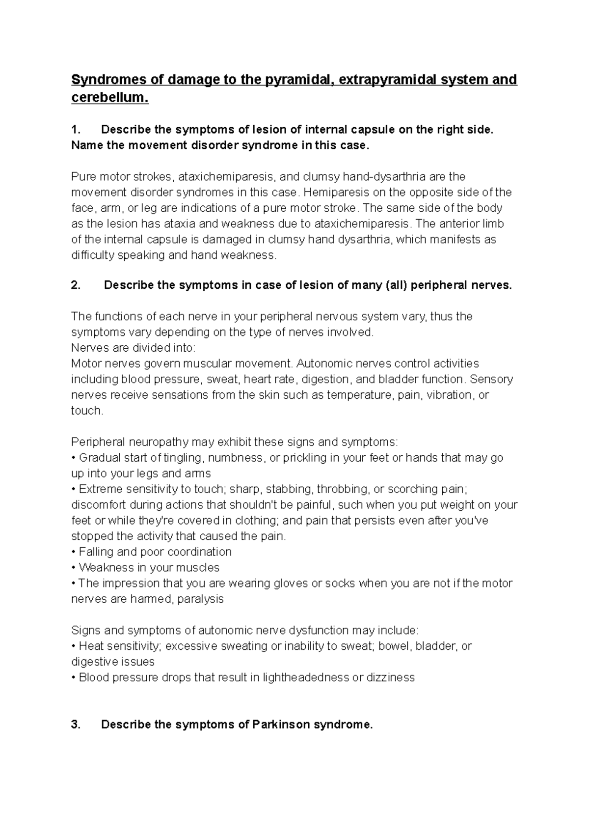 Neurology 1 - Syndromes Of Damage To The Pyramidal, Extrapyramidal ...