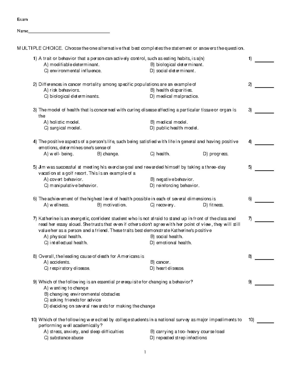 Ch 1 - Notes - Exam Name___________________________________ MULTIPLE ...