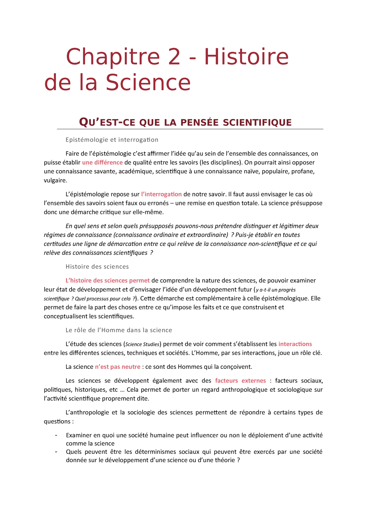Chapitre 2 Histoire Des Sciences Philosophie Studocu - 