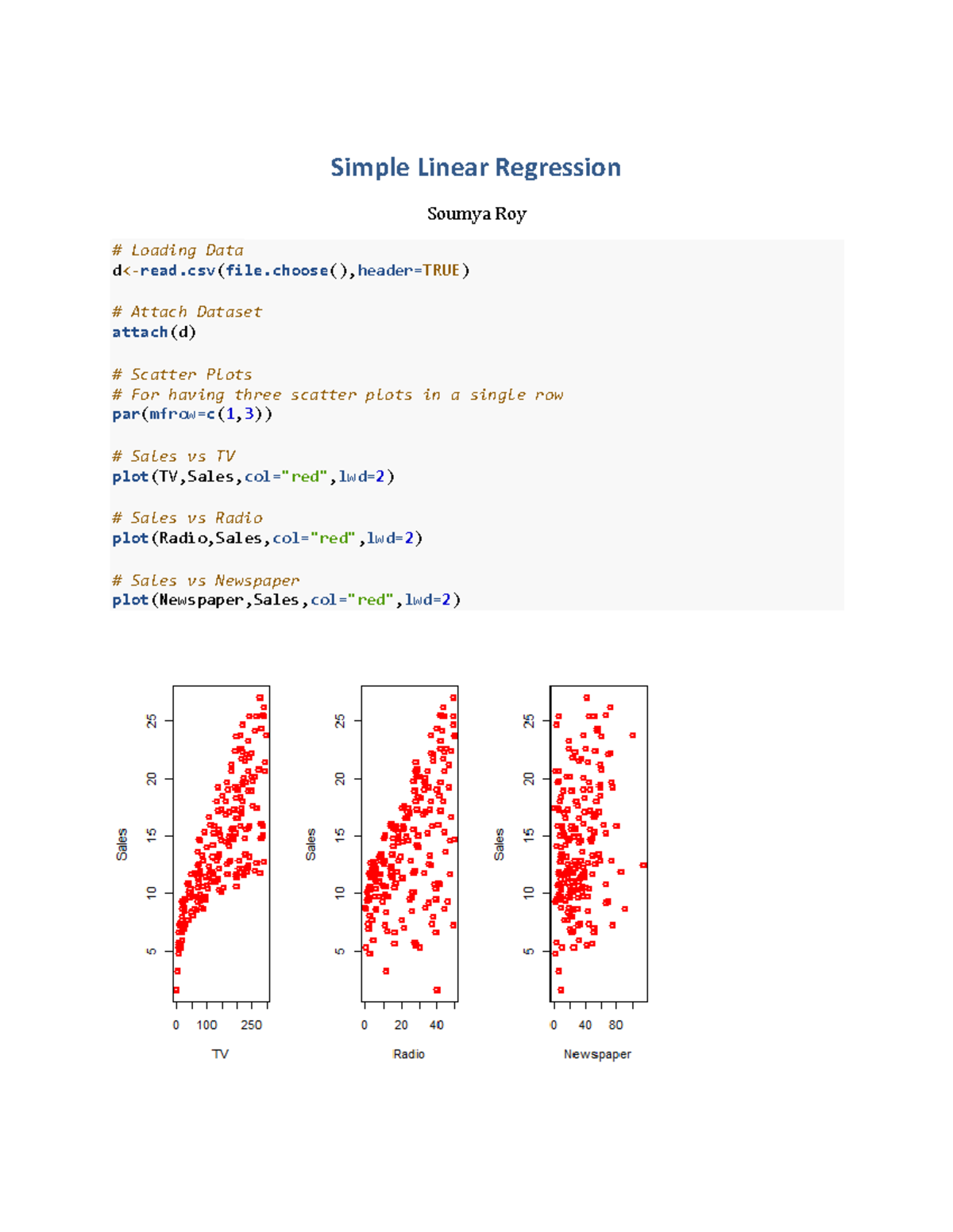 SLR Code - code for dar - Simple Linear Regression Soumya Roy Loading ...