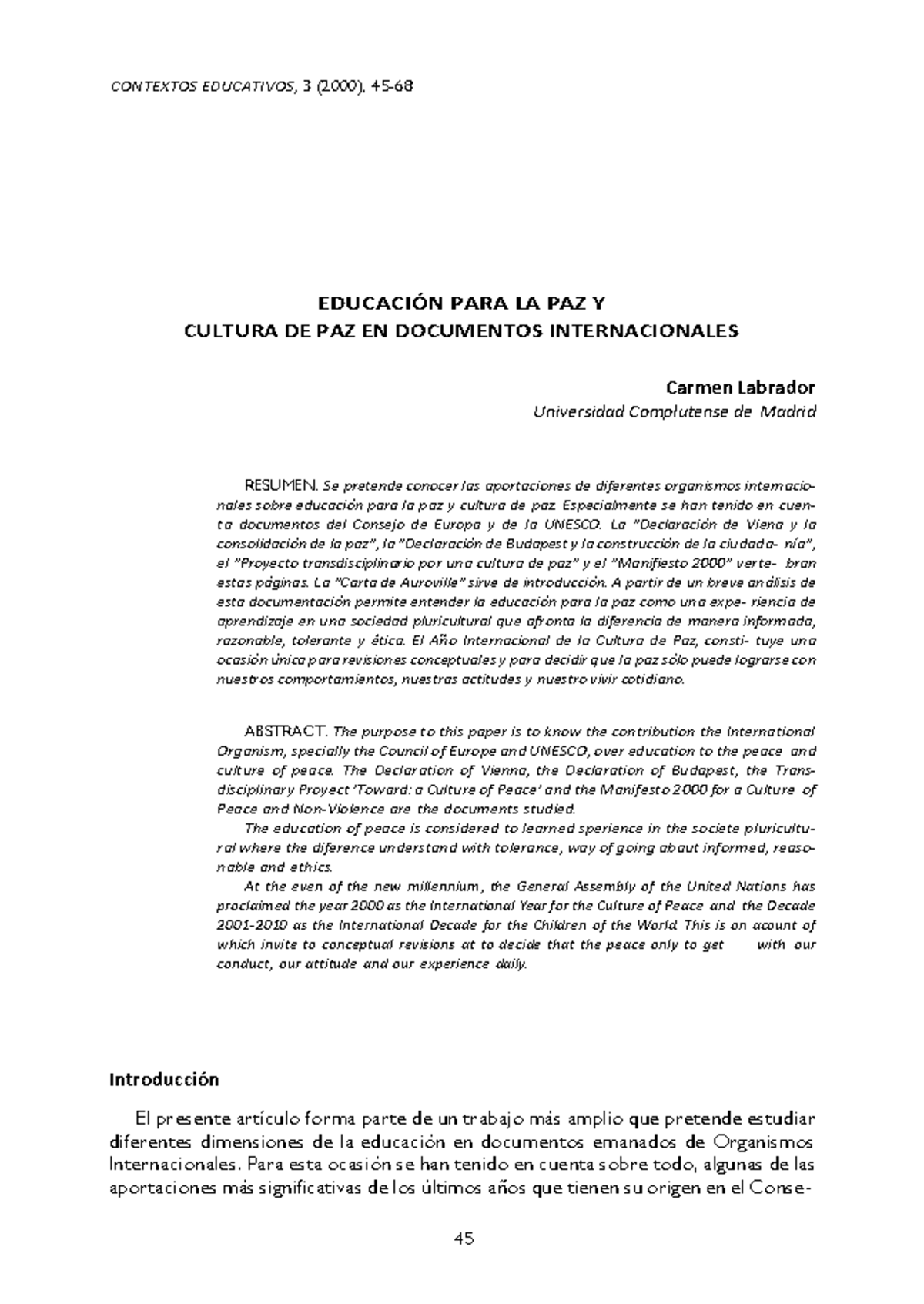 Educacion para la paz y la cultura de la paz - CONTEXTOS EDUCATIVOS, 3 ...