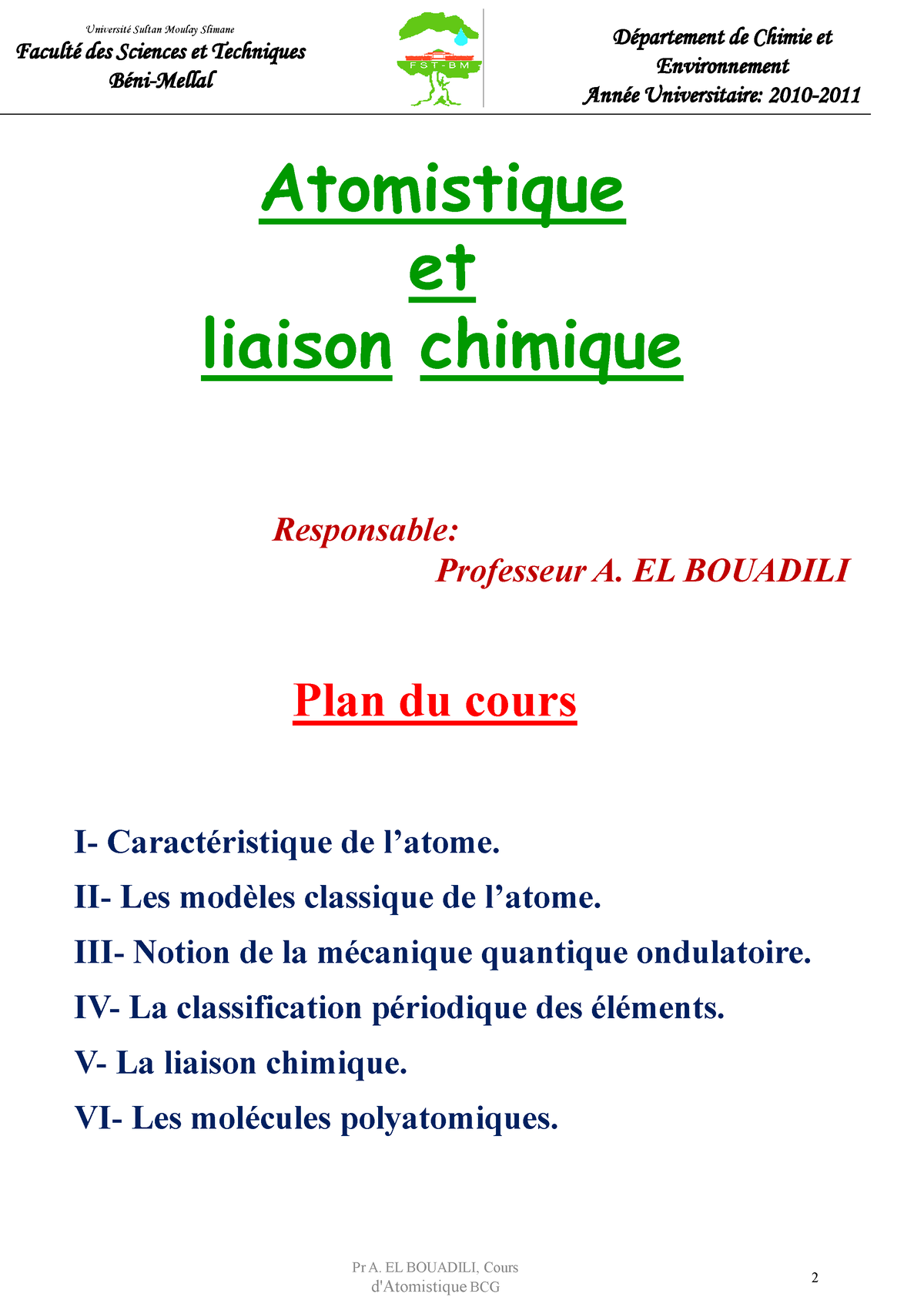 Cours Atomistique Liaison Chimique Atomistique Et Liaison Chimique